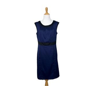 Merona Navy Blue Black Textured Short Sleeve Dress Size 10 Womens Side zipper